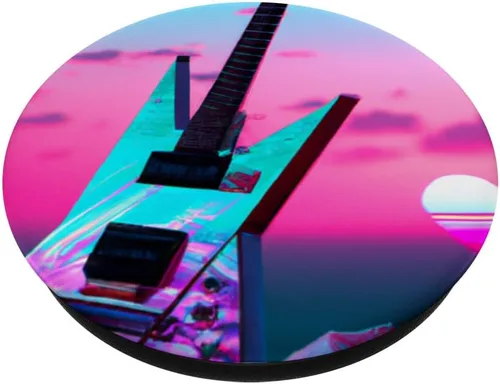 Vista 2 de Vaporwave Guitar Synthwave Sunset E-Guitar Guitarist PopSockets Swappable PopGrip