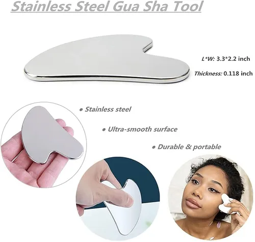 Vista 3 de SQULIGT Herramienta facial Gua Sha de acero inoxidable