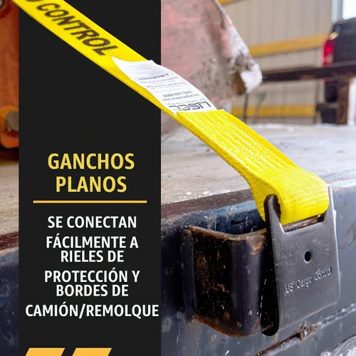 Vista 5 de US Cargo Control Correa de trinquete de gancho plano de 2 pulgadas de ancho x 12 pies de largo, correa confiable amarilla para seguridad, límite