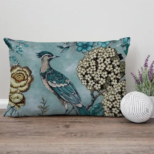 Vista 172 de ArogGeld Funda de cojín con flores verdes y blancas con flores grises y negras y hojas verdes en estilo chinoiserie, funda de almohada cuadrada