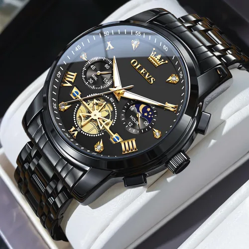 Vista 2 de OUPINKE Mens Watches Fashion Sport WristWatches Multifunction Chronograph Analog Quartz Luminous Waterproof Calendar Stainless Steel Bracelet