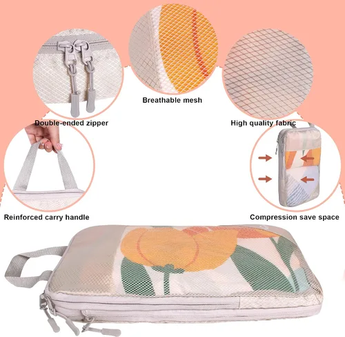 Vista 6 de kingdalux Juego de 6 cubos de compresión para maletas, bolsas organizadoras de maleta de viaje grandes con bolsa de maquillaje, organizadores
