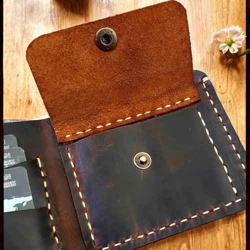Vista 3 de Cartera de cuero hecha a mano, billetera plegable, billetera plegable de cuero con tarjetero, billetera plegable de cuero para hombre, billetera