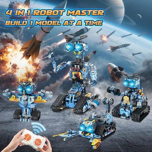 Vista 3 de OKKIDY Juguetes de construcción de robot para niños, 4 en 1 recargable con control remoto RC robótica STEM Kit de bloques de construcción RC