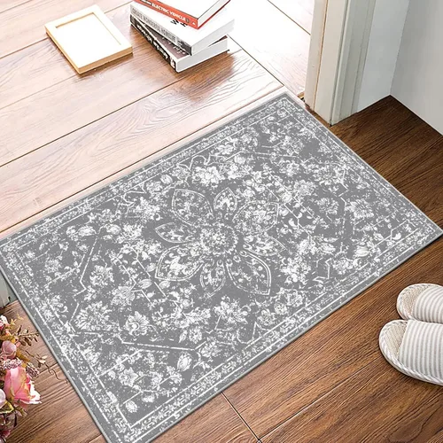 Vista 3 de Pauwer Alfombra vintage de flores 2 x 3 pulgadas, estilo envejecido, antideslizante, de pelo bajo, tapete para entrada, interior, pequeña, retro