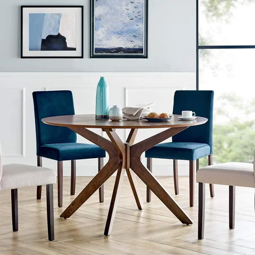 Vista 2 de Modway Crossroads - Mesa de comedor redonda de madera de 47 pulgadas, nogal