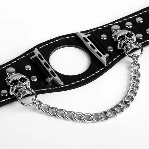 Vista 6 de VIQIV Pulsera de cuero con calavera compatible con Apple Watch Band Ultra de 1.929 in, 1.732 in, 1.772 in, 1.654 in, 1.614 in, 1.575 in, 1.496 in