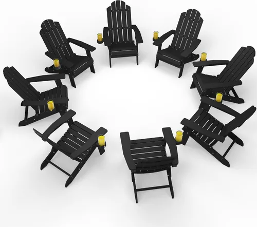 Vista 18 de MXIMU Silla Adirondack plegable para exteriores: sillas Adirondack fáciles de montar y cómodas, silla de plástico compuesto para todo tipo de clima