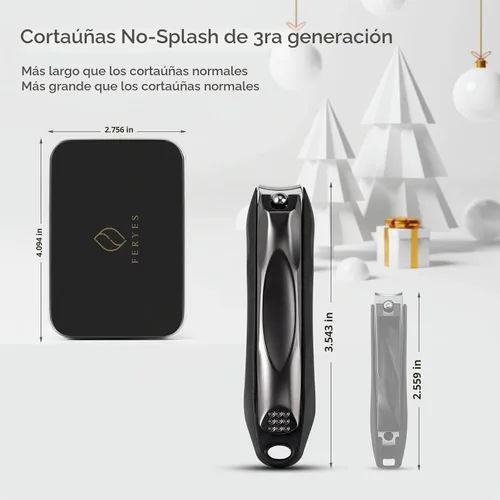 Vista 7 de FERYES Cortaúñas 3 en 1 para uñas de los dedos con recolector de uñas sin salpicaduras y caja de almacenamiento de metal - Cortaúñas para uñas