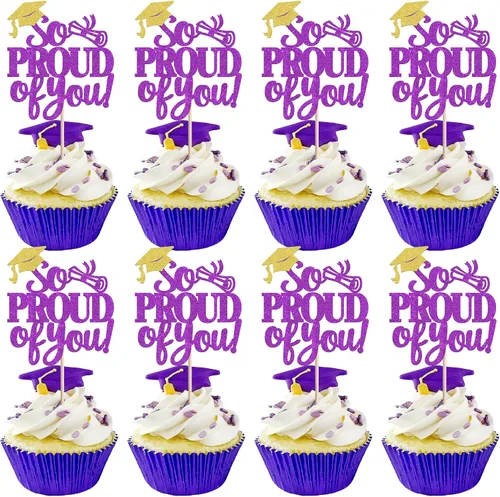 Vista 33 de Paquete de 24 adornos para cupcakes de clase de 2026 con purpurina 2026 para diploma de graduación 2026, selecciones para cupcakes para graduación