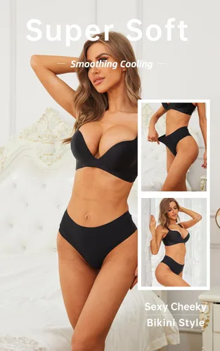 Vista 4 de linsgbpo Ropa interior sin costuras para mujer, ropa interior de bikini atrevida, ropa interior cómoda, paquete de 4 unidades (S-XXL)