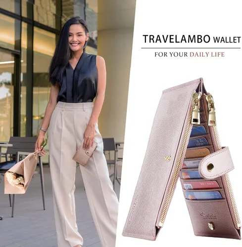 Vista 5 de Travelambo RFID Billetera de mujer con varios compartimientos para varias tarjetas con bolsillo con cierre, talla única