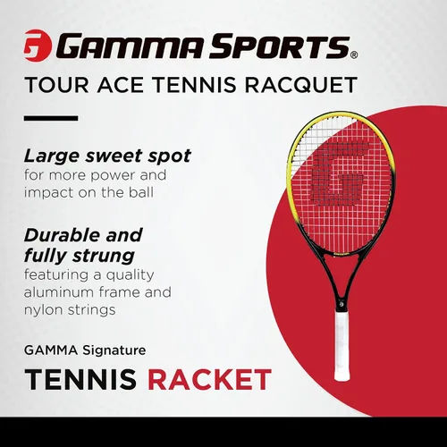 Vista 2 de Gamma Tour Ace - Raqueta de tenis de 27 pulgadas, raqueta prémium preencordada para adultos, para hombres y mujeres, gran punto dulce, equilibrio