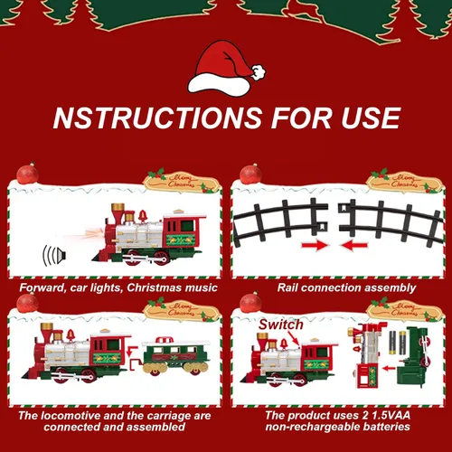 Vista 3 de Juego de tren de árbol de Navidad con luz y sonido colgante de tren de Navidad con locomotora trineo de carro y pistas para niños árbol de regalos .