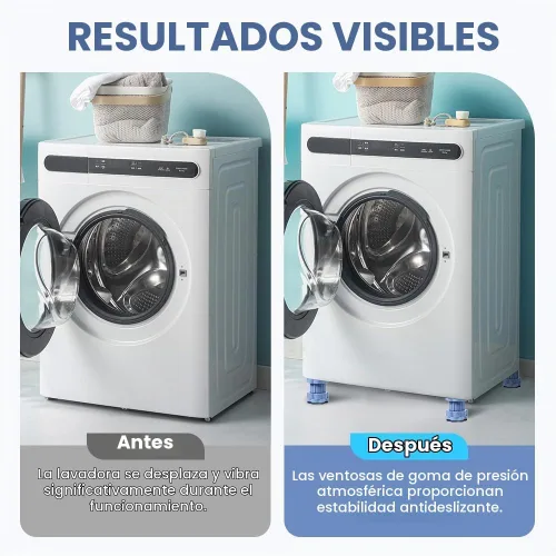 Vista 4 de Almohadilla de elevación universal para base de lavadora, almohadillas elevadoras antivibración para lavadora, soporte de nivelación ajustable