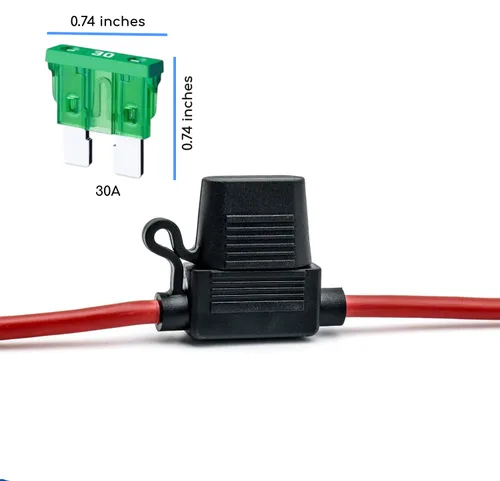 Vista 4 de Paquete de 5 fusibles de coche 14 AWG ATC/ATO 30 AMP en línea Fusible de hoja 0.5A 1A 2A 3A 4A 5A 7.5A 10A 15A 20A 25A 30A Soporte para automóvil