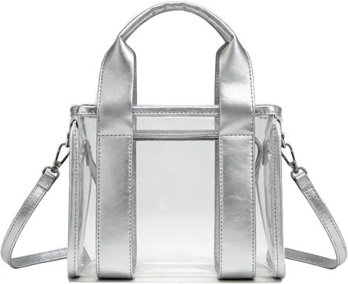 Vista 8 de Bolsa transparente para eventos de estadio, bolsa de mano para estadio para mujer, mini bolso con correa cruzada