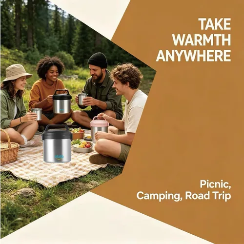 Vista 4 de Elate Tarro Térmico de Alimentos de 2 Cuartos para Comida Caliente 64oz Camp Crock de Acero Inoxidable con Aislamiento al Vacío, Recipiente