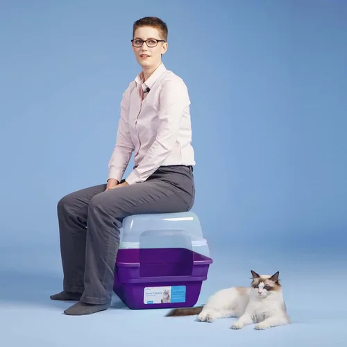 Vista 8 de Caja de arena para gatos Petfamily, caja de arena grande plegable jumbo con techo y tapa transparente (morado)