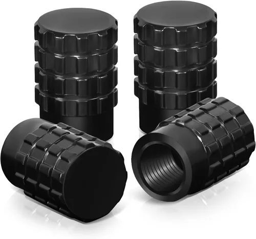 Vista 15 de Auto Dynasty Tapones hexagonales de válvula de neumático de aleación de latón recubierto y pulido de aluminio negro cromado (paquete de 4)