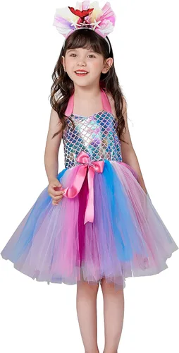 Vista 4 de Davsolly Mermaid Costume for Girls Led Light Up Mermaid Princess Tutu for Birthday Halloween Cosplay Christmas Dress Up Gifts