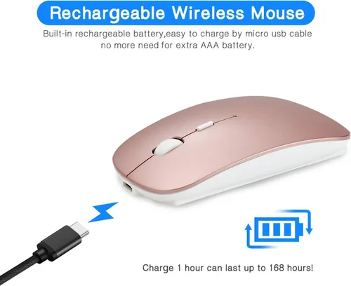 Vista 3 de Ratón inalámbrico Bluetooth de 2.4 GHz, modo doble, delgado, recargable, mouse inalámbrico silencioso USB, 3 DPI ajustables, compatible con laptop