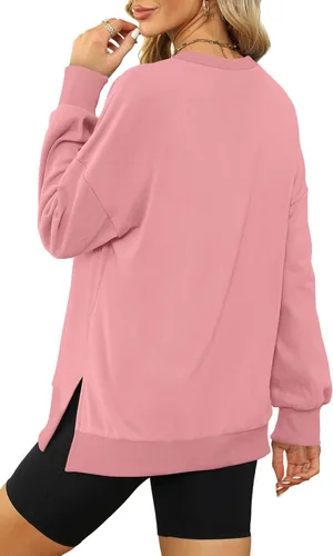 Vista 3 de XIEERDUO Sudaderas de gran tamaño para mujer, estilo casual, cuello redondo, manga larga, cómodas