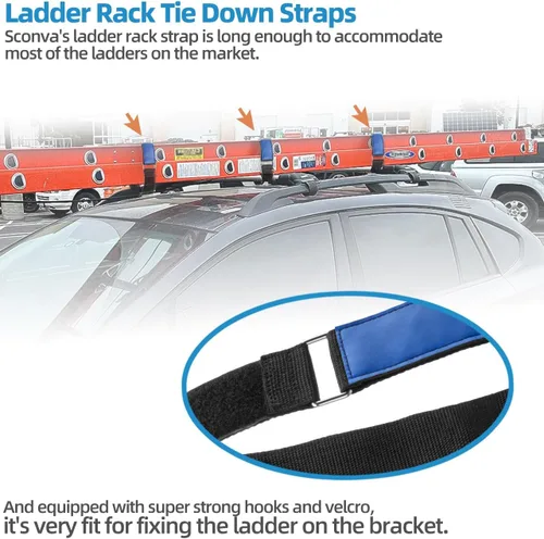 Vista 3 de Correas de amarre para escaleras, correas ajustables multiusos para escaleras Reusable Ladder Straps, Ladder Rack Tie Down Strap with Nylon Hook &