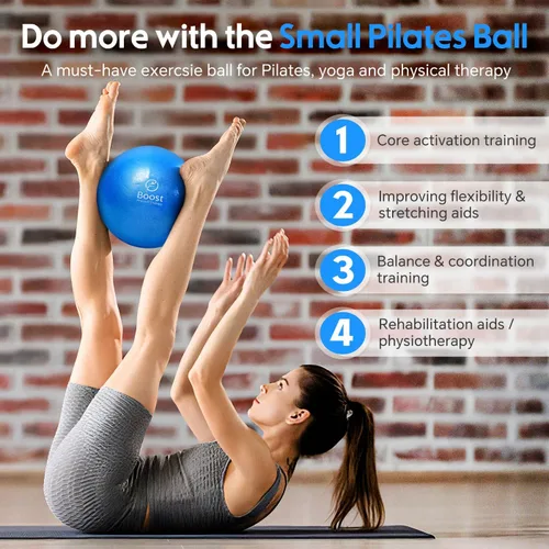 Vista 6 de Pelota de ejercicio pequeña, mini pelota de pilates de 9 pulgadas con guía de ejercicios, pequeña pelota de entrenamiento para estabilidad, fitness