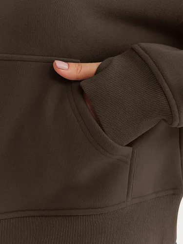 Vista 5 de Trendy Queen Sudaderas con media cremallera, sudaderas recortadas de gran tamaño para mujer de manga larga, Café