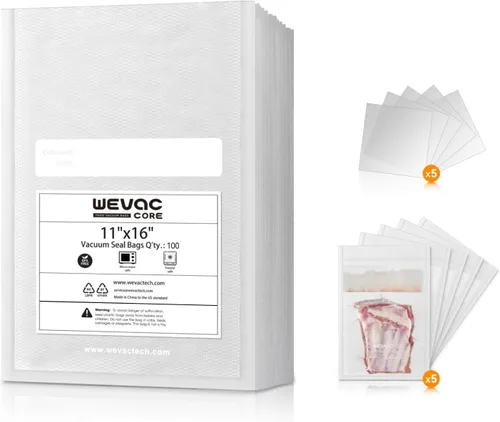 Vista 13 de Wevac 6''x10'' y 8''x12'' 300 unidades, bolsas selladoras al vacío Keeper, bolsas precortadas, ideales para Food Saver, sin BPA, grado comercial