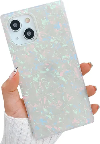 Vista 53 de Elegante Funda con Concha de Madre Perla para Niña Compatible con iPhone 14 de 6.1 Pulgadas, Funda Rectángulo con Borde, Elegante y delgada