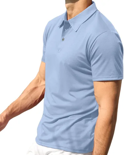 Vista 4 de Lexiart Polo de moda para hombre, camisa de golf de manga corta, con botones, de algodón, con cuello