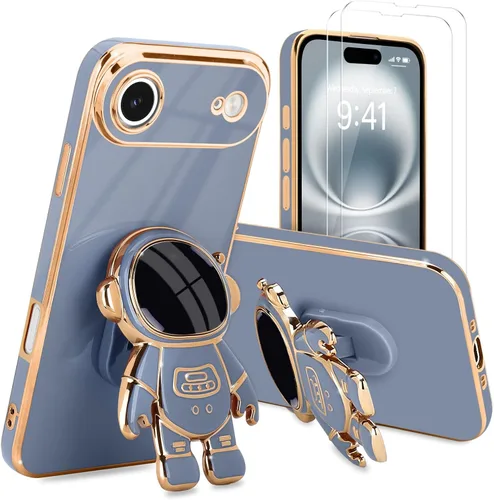 Vista 58 de Pepmune - Funda para iPhone 15 con soporte de astronauta 3D, color negro [2 Screen Protector], Luxury Electroplated Soft TPU Cover with Kickstand