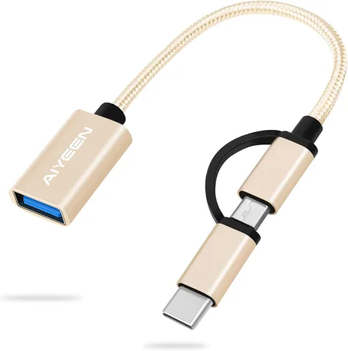 Vista 12 de Adaptador USB-C/Micro a USB, USB 3.0 2 en 1, cable adaptador OTG, compatible con MacBook Pro, Android, Google, Samsung y más, negro