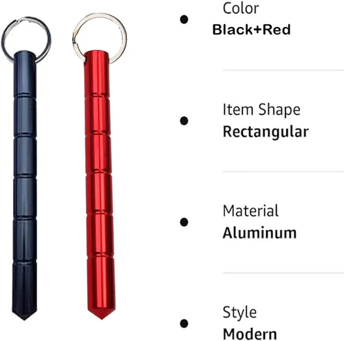Vista 4 de 2 armas de autodefensa, herramienta táctica para romper cristales, decoración de llavero, Negro, Rojo