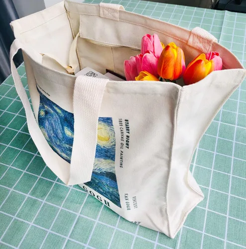 Vista 2 de Bolsa de lona estética con cremallera bolsillo interior para mujer, para ir de compras