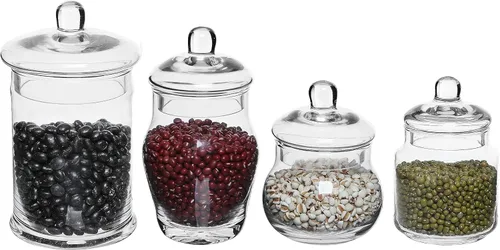 Vista 5 de MyGift Pequeños tarros decorativos de cristal para dulces, pequeños recipientes de almacenamiento con tapas, juego de 4