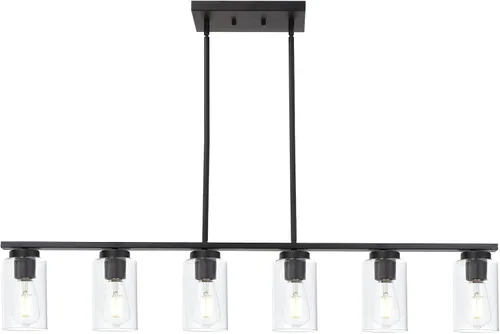 Vista 8 de TODOLUZ Lámparas colgantes industriales negras, iluminación colgante de cocina con pantalla cilíndrica de vidrio transparente para granja, comedor