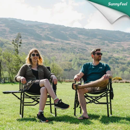 Vista 4 de SUNNYFEEL Silla de Directores de Camping, Silla Plegable Portátil de Gran Tamaño con Mesa Lateral, Bolsillo para Playa, Pesca, Viaje, Picnic