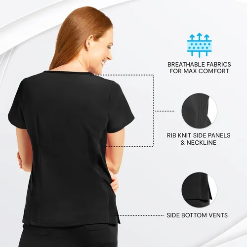 Vista 5 de Olive & Co. Camisas médicas para mujer - Black Modern Slim Fit & V-cuello estilo top