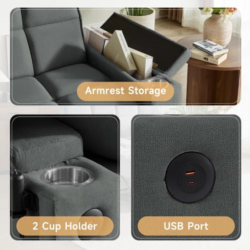 Vista 3 de Auvsoce - Sofá cama biplaza de 65 pulgadas, sofá convertible para sala de estar, sofá para RV con respaldo ajustable, chaise longue, mesa lateral