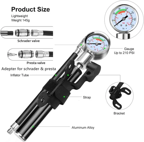 Vista 4 de YBEKI Kit de reparación de neumáticos de bicicleta con mini bomba de 210 PSI y multiherramienta 10 en 1 Incluye rompedor de cadena, parches sin