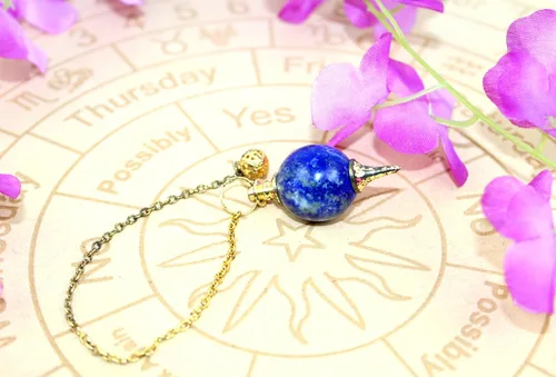 Vista 2 de Péndulo de cristal - Péndulo en forma de bola de lapislázuli azabache Reiki Radiestesia Equilibrio Limpieza Dowser Energía Divina Curación