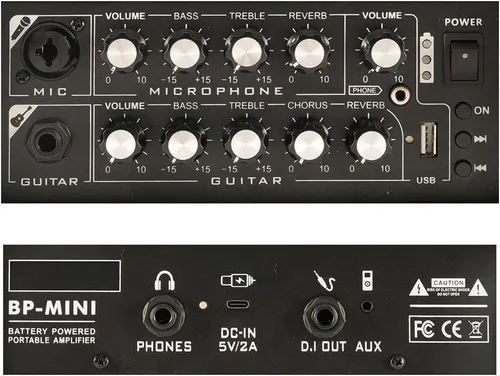 Vista 5 de Amplificador de guitarra acústica, altavoz Bluetooth de 30 W, amplificador de guitarra acústica portátil recargable con efecto de coro