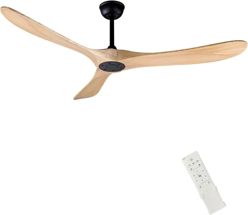Vista 12 de Ventilador de techo de madera para interiores y exteriores de 52 pulgadas, ventilador de techo CC de 3 aspas con control remoto, 2 varillas Cuerpo