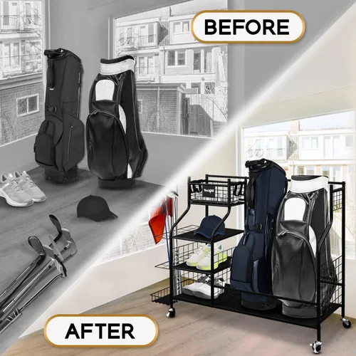 Vista 7 de Yes4All Golf Storage Garage Organizer, Golf Bag Storage Stand and Other Golfing Equipment Rack, Extra Storage Rack for Golf Clubs,Black