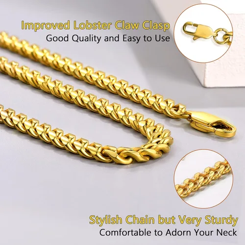 Vista 5 de PROSTEEL Trendy Cuban Links Necklace for Men Women, Black18K Gold Plated 316L Stainless Steel, W 4.8mm-14mm, L 14inch-30inch, Come Gift Box