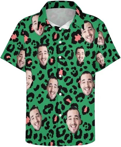 Vista 2 de Camisas hawaianas personalizadas con cara, divertidas camisas de manga corta personalizadas con botón, camisas florales tropicales personalizadas