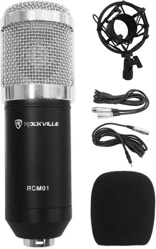 Vista 2 de Rockville RCM01 Pro Studio Micrófono de condensador de grabación Mic+Metal Shock Mount Bundle con Audio Technica P11998 Boom Arm (2 artículos)